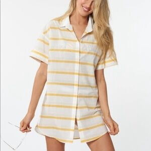 Red Carter Natalie Striped Tunic Dress Size 6 Small Short Sleeves Yellow White